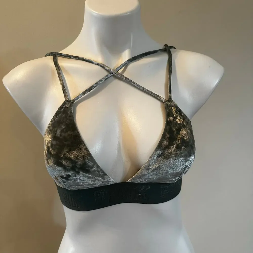Victoria's Secret PINK dark green velvet strappy bralette sz XS